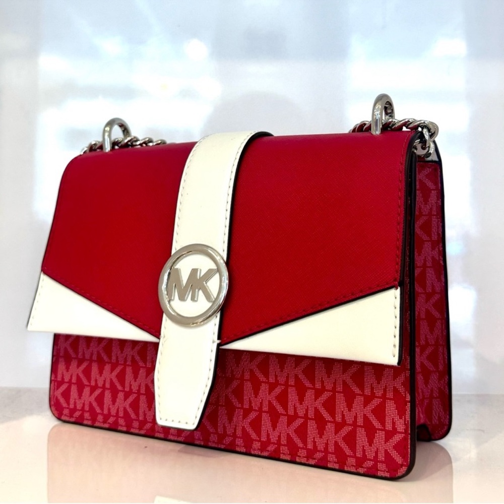 Michael Kors Greenwich Small Color-Block Signature Crossbody Bag Dark Raspberry - Picture 2 of 9